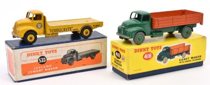 2 Dinky Toys. Leyland Comet Wagon with hinged tailboard (418). With mid green cab and chassis,