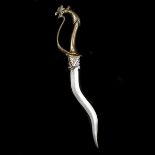 An Indian dagger bich-hwa. Perhaps Mysore 19th century, strongly recurved DE blade 21cms of