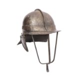 A Cromwellian trooper's lobster tail helmet, the skull formed in two parts, the hinged visor