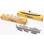 4x Tri-ang Minic Ships. RMS Savannah (M712). RMS Amazon (M718). Both boxed. Plus unboxed Isle of