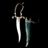 An Indian dagger bich-hwa. Late 19th century, recurved DE blade 16.5cms, brass hilt incorporating