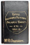 "Royal Ordnance Factories Balance Sheet" etc "1910-1911", containing detailed accounts for the