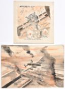 Two interesting WWII watercolour sketches relating to 617 Squadron (Dam Busters) RAF, the first