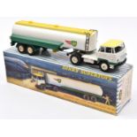 French Dinky Supertoys Unic Tractor With Air BP Tanker (887). In white, green and yellow livery.