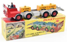 Dinky Supertoys Leyland 8-wheeled chassis (936). With red cab and wheels, silver body and 3x 5-ton