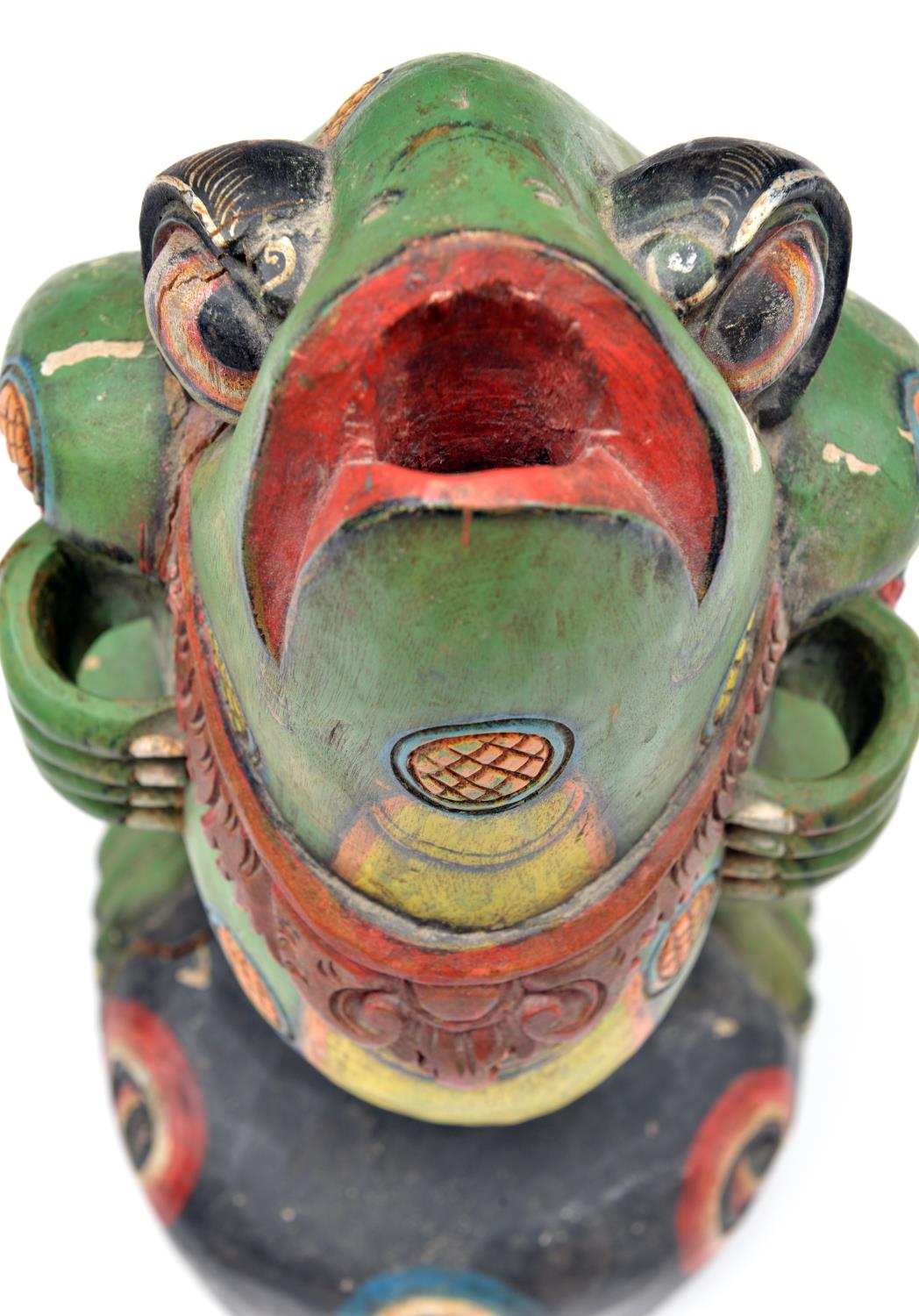 A Balinese polychrome painted wooden kris stand. 41cms, carved from a single piece of wood in the - Image 3 of 3