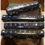 4x O Gauge Model Railway LMS coaches. A scratch built rake of wood and fibreboard etc coaches for
