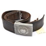 A Third Reich Army leather belt, with aluminium buckle, the male clasp stamped "L&F". Basically