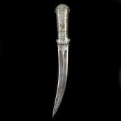 A Persian dagger khanjar. 2nd half of the 19th century, curved DE watered blade 24cms, cut with a
