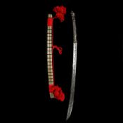 A Burmese sword dha. c.1900, curved SE blade 63cms slightly swollen towards the tip and entirely