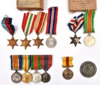 Four: 1939-45 star, Africa star, Italy star, War medal in remains of carton to F J H Todd (