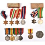 Four: 1939-45 star, Africa star, Italy star, War medal in remains of carton to F J H Todd (