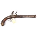 An Afghan 38 bore flintlock holster pistol, 16½" overall, round swamped twist barrel 10½" with