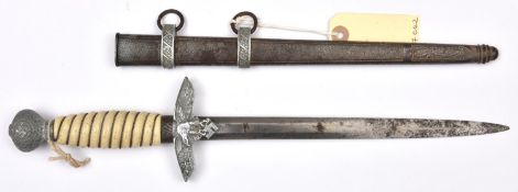 A Third Reich 2nd pattern Luftwaffe officer's dagger, with unmarked blade, the hilt having white