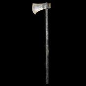 A Persian axe tabar. Qjar dynasty, wootz steel head 14cms, chiselled with lion attacking deer on