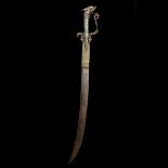 A Ceylonese sword kastane. 19th century, curved SE blade 36cms (cracked), brass hilt and forte