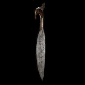 A Moro sword barong. Late 19th century, swollen SE blade 39.5cms, silver ferule with turned