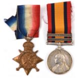 QSA, 2 clasps Rel of Lady, Tugela Heights (3647 Pte W Weeks, Devon Regt), VF (non original rivets,