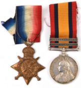 QSA, 2 clasps Rel of Lady, Tugela Heights (3647 Pte W Weeks, Devon Regt), VF (non original rivets,