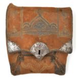 An Ottoman soft leather belt-pouch. 18th or 19th century, 17cms of square shape, hinged flap with