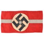 An early 1930's Third Reich NSDAP Leader's armband, with central broad silver stripe, aluminium