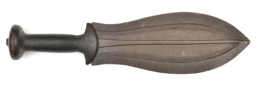 An African Kota tribal knife. 20th century, broad swollen DE blade 23.5cms with central rib and