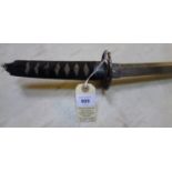 A Japanese sword wakizashi, blade 21", pierced disc pommel, black thread bound hilt. QGC