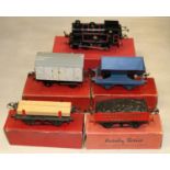 5 Hornby O Gauge items. Type 40 Clockwork BR 0-4-0 Tank Locomotive. In red/white lined gloss black