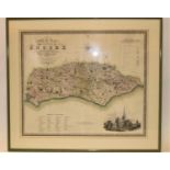 An engraved map of the county of Sussex dated 1829. Published by C. & J. Greenwood. Well framed