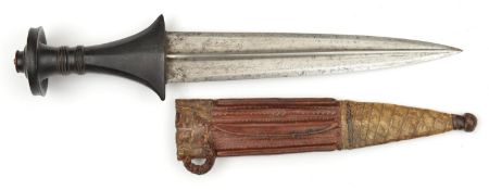 A Sudanese (Nubian) tribal arm dagger. Straight DE blade 23cms with raised central rib engraved with