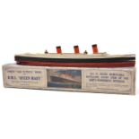 A Chad Valley RMS Queen Mary ocean liner. A card 'take to pieces model. In picture box with key