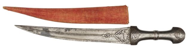 A Persian dagger khanjar. Qjar dynasty, curved DE watered blade 27.5cms, with central rib