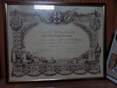 A diploma award of the British Committee of the French Red Cross, to W E Hemsley in recognition of