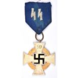 A Third Reich 50 year Faithful Service Decoration, in silver and gilt, the swastika only in black