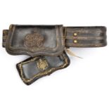 A Vic Volunteer Medical officer's black leather shoulder belt and pouch, 3 embroidered stripes to