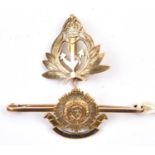 A 9ct gold sweetheart brooch of the R Navy, nicely engraved anchor in crowned wreath, and a 9ct