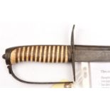 A late 18th century naval officer's hanger, curved flat blade 27", with back fuller, etched with