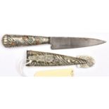 A small gaucho knife, flat SE blade 4", with traces of maker's mark "Pampa....Industria....", silver