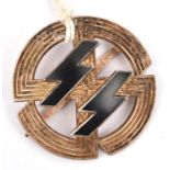 A Third Reich Germanic Proficiency runes badge, silver plated with enamelled SS runes, the reverse