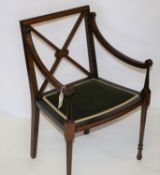 An Edwardian carver chair with cross-banded inlay and ebony stringing. VGC. £30-50
