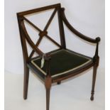 An Edwardian carver chair with cross-banded inlay and ebony stringing. VGC. £30-50