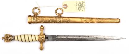 A Third Reich Naval officer's dagger, the blade with post 1941 Eickhorn mark and etched with