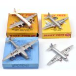 4x Dinky Toys aircraft. A boxed Vickers Viscount 800 Air Liner, BEA, in silver, white and red