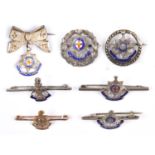 6 R Sussex Regt sweethearts: 9ct tie pin, enamelled "silver" tie pin (2), enamelled "sterling"