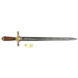 A late 18th century continental hunting sword, straight fullered blade 18½", DE at tip, with maker's