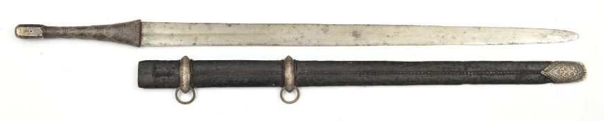 A good 19th century Omani sword kattara from Zanzibar. Broad straight DE blade 77cms cut with a