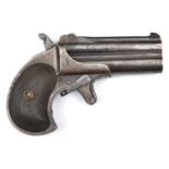 A DB O&U .41" RF Remington derringer pistol, number 456, 4¾" overall, tip up barrel 3" with manual