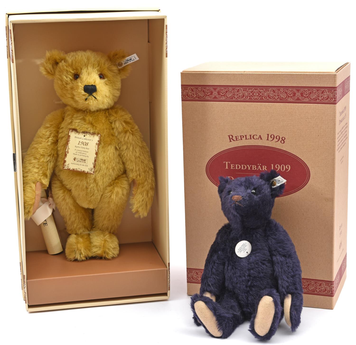 2 Steiff Limited Edition Teddy Bears. A 1994 British Collector's series Teddy Bear - Teddy Bear 1908