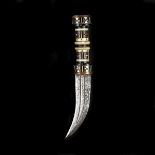 A small Bosnian dagger jambiya. 20th century, curved DE blade cut with a pair of narrow fullers,