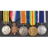 Five: AGS 1902, 1 clasp Somaliland 1908-1910 (300016 C W Fisher Lg Sto HMS Barham), 1914-15 star (